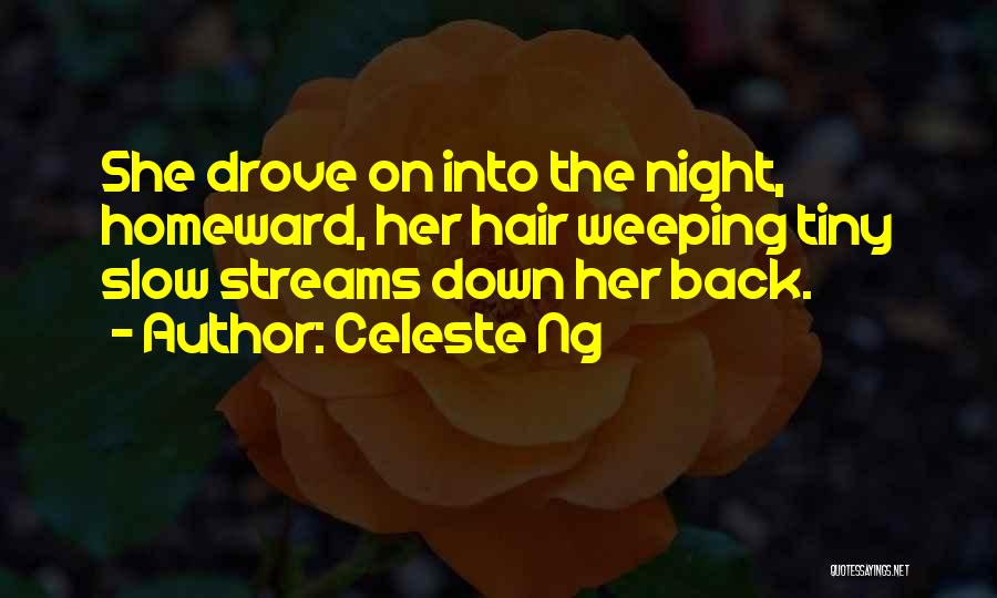 Celeste Ng Quotes: She Drove On Into The Night, Homeward, Her Hair Weeping Tiny Slow Streams Down Her Back.