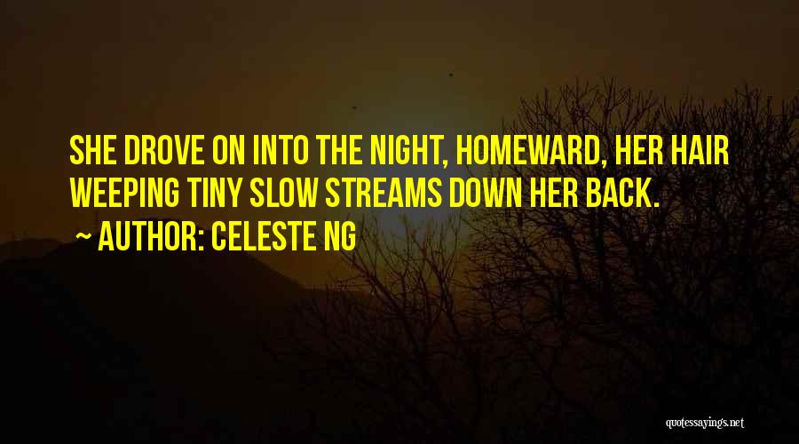 Celeste Ng Quotes: She Drove On Into The Night, Homeward, Her Hair Weeping Tiny Slow Streams Down Her Back.