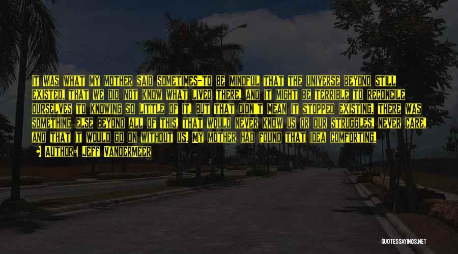 Jeff VanderMeer Quotes: It Was What My Mother Said Sometimes-to Be Mindful That The Universe Beyond Still Existed, That We Did Not Know