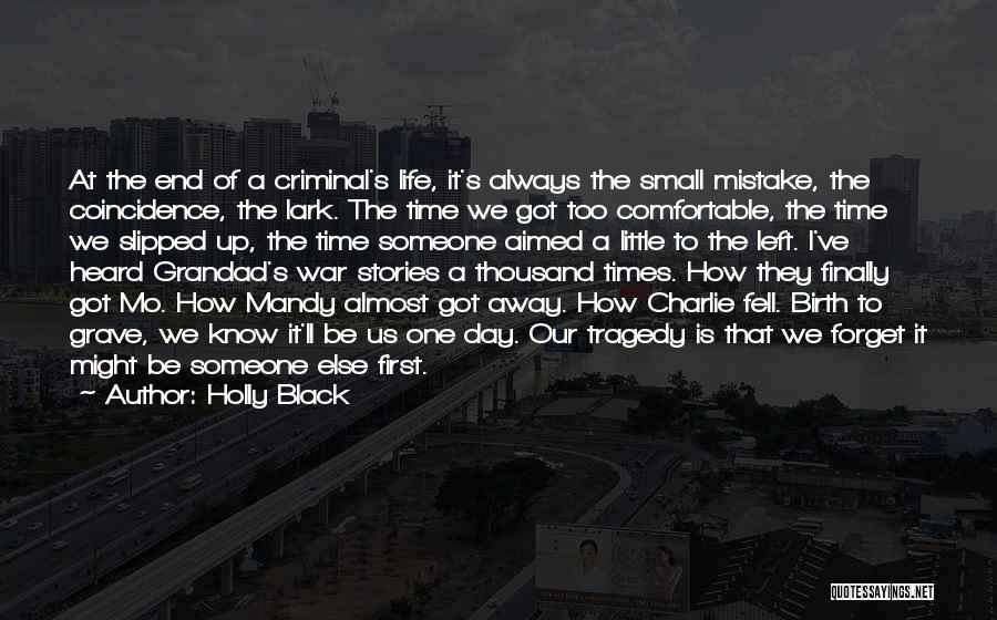 Holly Black Quotes: At The End Of A Criminal's Life, It's Always The Small Mistake, The Coincidence, The Lark. The Time We Got