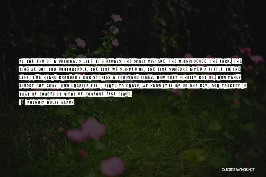 Holly Black Quotes: At The End Of A Criminal's Life, It's Always The Small Mistake, The Coincidence, The Lark. The Time We Got