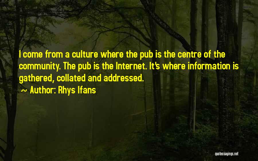 Rhys Ifans Quotes: I Come From A Culture Where The Pub Is The Centre Of The Community. The Pub Is The Internet. It's