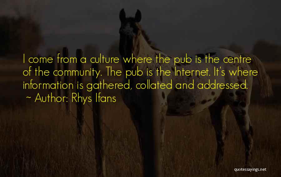 Rhys Ifans Quotes: I Come From A Culture Where The Pub Is The Centre Of The Community. The Pub Is The Internet. It's