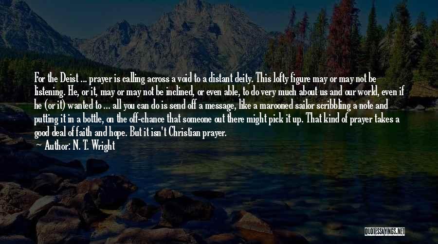 N. T. Wright Quotes: For The Deist ... Prayer Is Calling Across A Void To A Distant Deity. This Lofty Figure May Or May