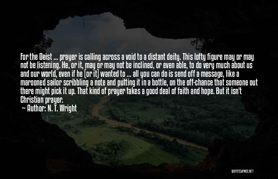 N. T. Wright Quotes: For The Deist ... Prayer Is Calling Across A Void To A Distant Deity. This Lofty Figure May Or May