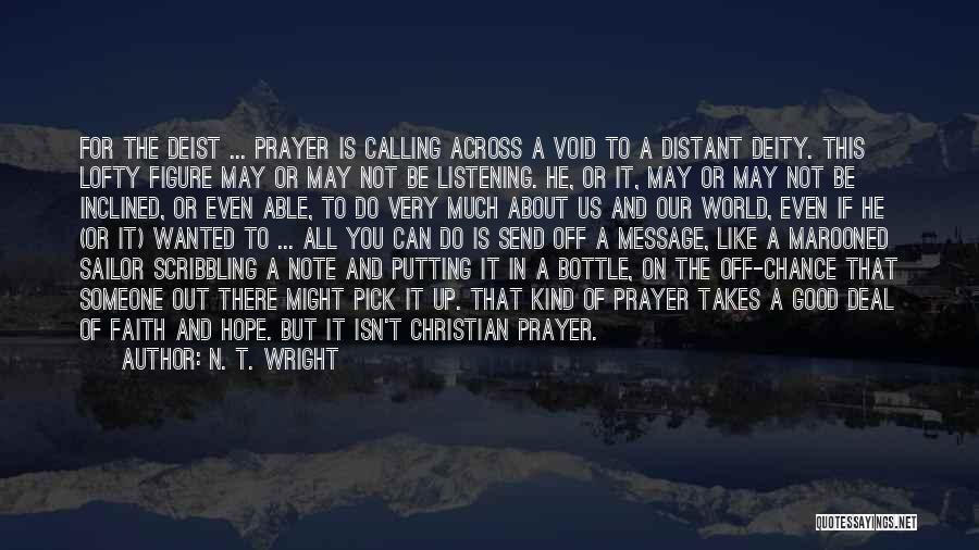 N. T. Wright Quotes: For The Deist ... Prayer Is Calling Across A Void To A Distant Deity. This Lofty Figure May Or May