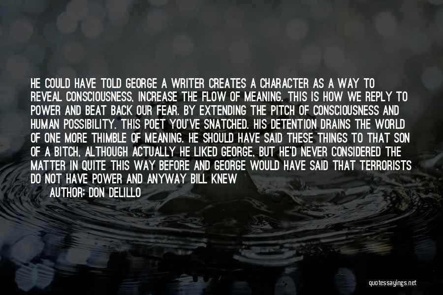 Don DeLillo Quotes: He Could Have Told George A Writer Creates A Character As A Way To Reveal Consciousness, Increase The Flow Of