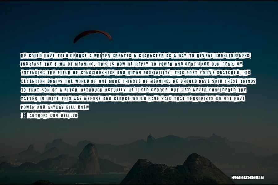 Don DeLillo Quotes: He Could Have Told George A Writer Creates A Character As A Way To Reveal Consciousness, Increase The Flow Of