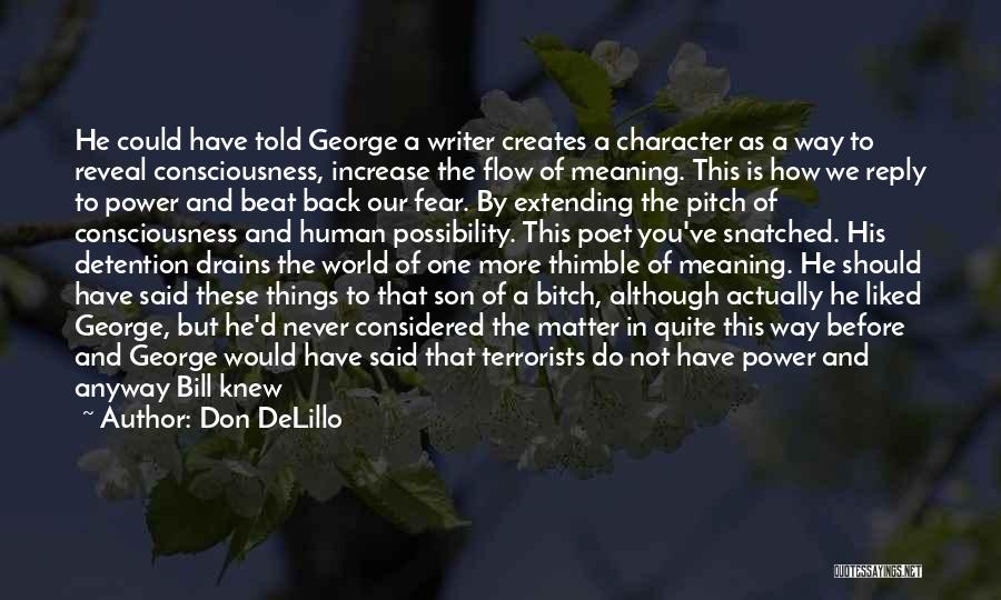 Don DeLillo Quotes: He Could Have Told George A Writer Creates A Character As A Way To Reveal Consciousness, Increase The Flow Of