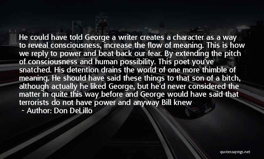 Don DeLillo Quotes: He Could Have Told George A Writer Creates A Character As A Way To Reveal Consciousness, Increase The Flow Of