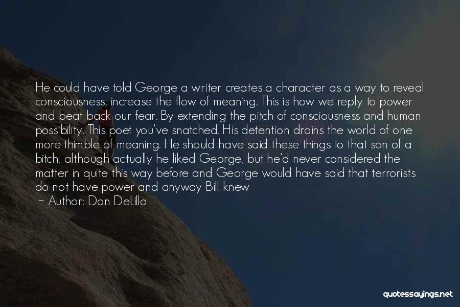 Don DeLillo Quotes: He Could Have Told George A Writer Creates A Character As A Way To Reveal Consciousness, Increase The Flow Of