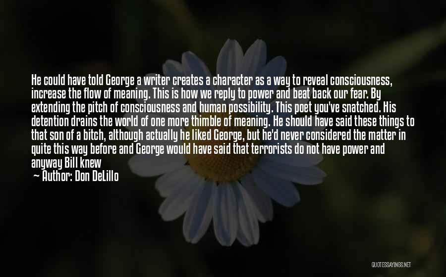 Don DeLillo Quotes: He Could Have Told George A Writer Creates A Character As A Way To Reveal Consciousness, Increase The Flow Of