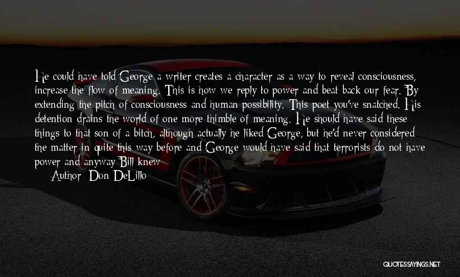 Don DeLillo Quotes: He Could Have Told George A Writer Creates A Character As A Way To Reveal Consciousness, Increase The Flow Of