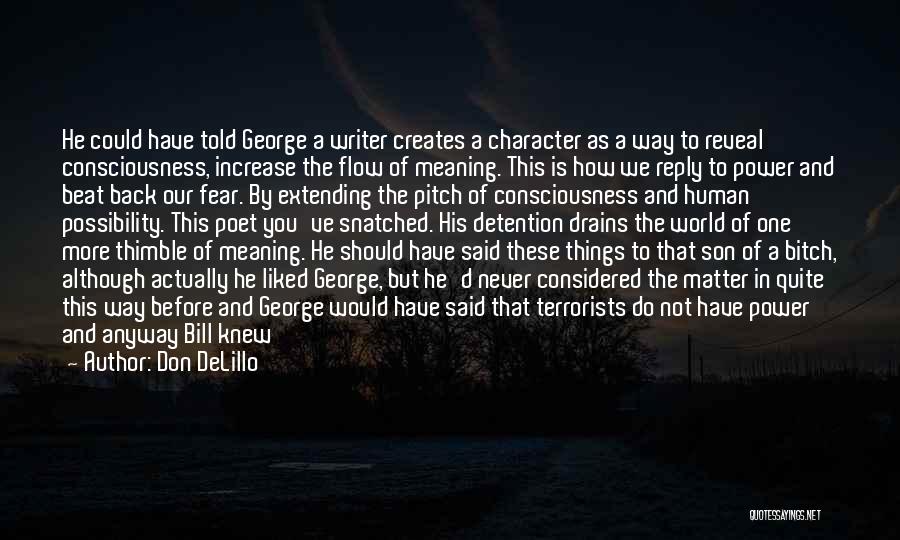 Don DeLillo Quotes: He Could Have Told George A Writer Creates A Character As A Way To Reveal Consciousness, Increase The Flow Of