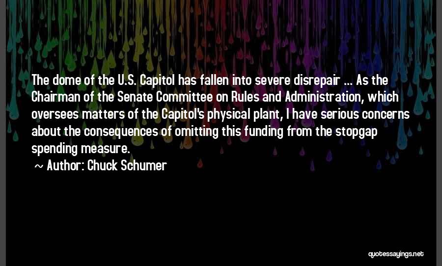 Chuck Schumer Quotes: The Dome Of The U.s. Capitol Has Fallen Into Severe Disrepair ... As The Chairman Of The Senate Committee On