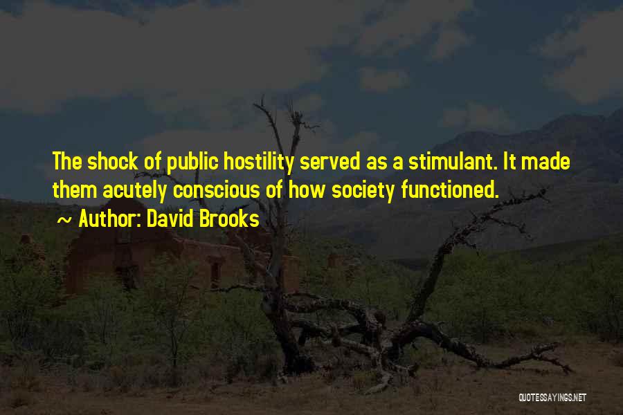 David Brooks Quotes: The Shock Of Public Hostility Served As A Stimulant. It Made Them Acutely Conscious Of How Society Functioned.