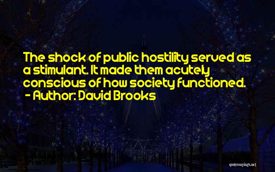 David Brooks Quotes: The Shock Of Public Hostility Served As A Stimulant. It Made Them Acutely Conscious Of How Society Functioned.