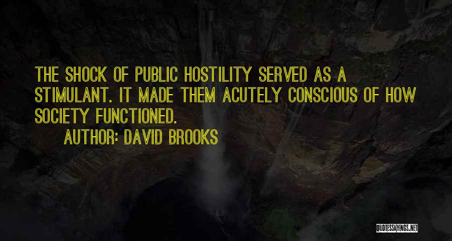 David Brooks Quotes: The Shock Of Public Hostility Served As A Stimulant. It Made Them Acutely Conscious Of How Society Functioned.