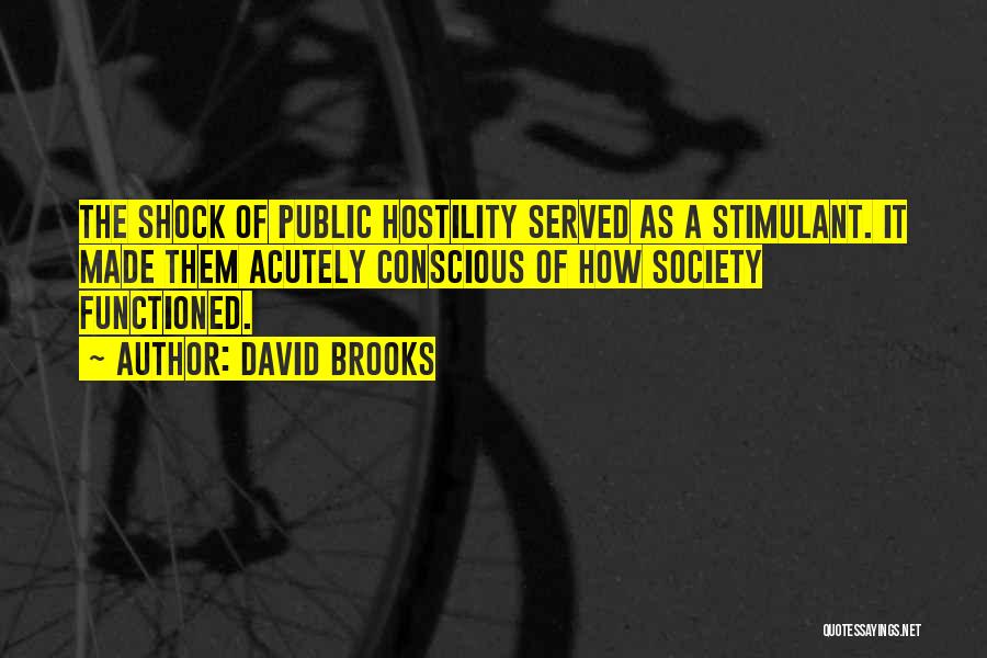 David Brooks Quotes: The Shock Of Public Hostility Served As A Stimulant. It Made Them Acutely Conscious Of How Society Functioned.