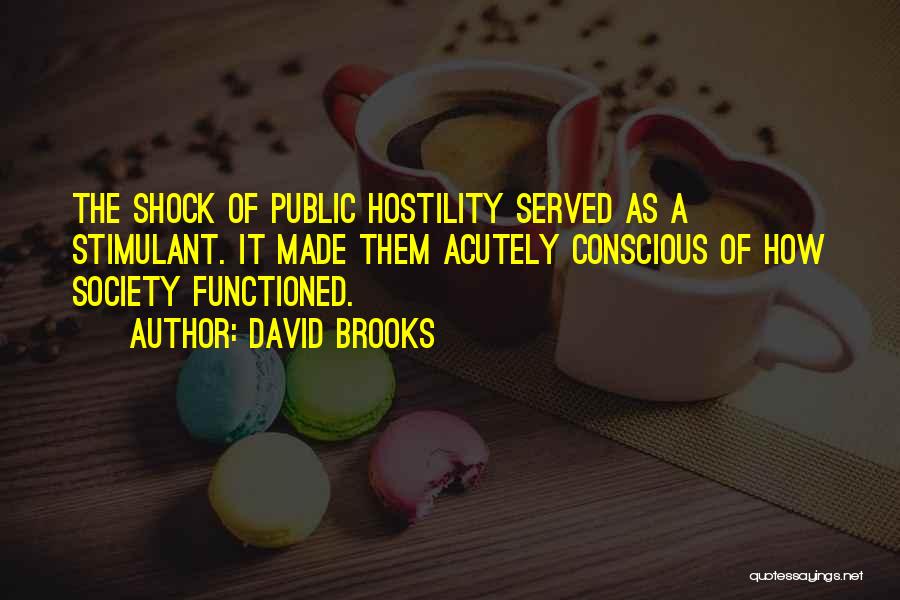 David Brooks Quotes: The Shock Of Public Hostility Served As A Stimulant. It Made Them Acutely Conscious Of How Society Functioned.