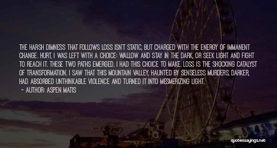 Aspen Matis Quotes: The Harsh Dimness That Follows Loss Isn't Static, But Charged With The Energy Of Immanent Change. Hurt, I Was Left