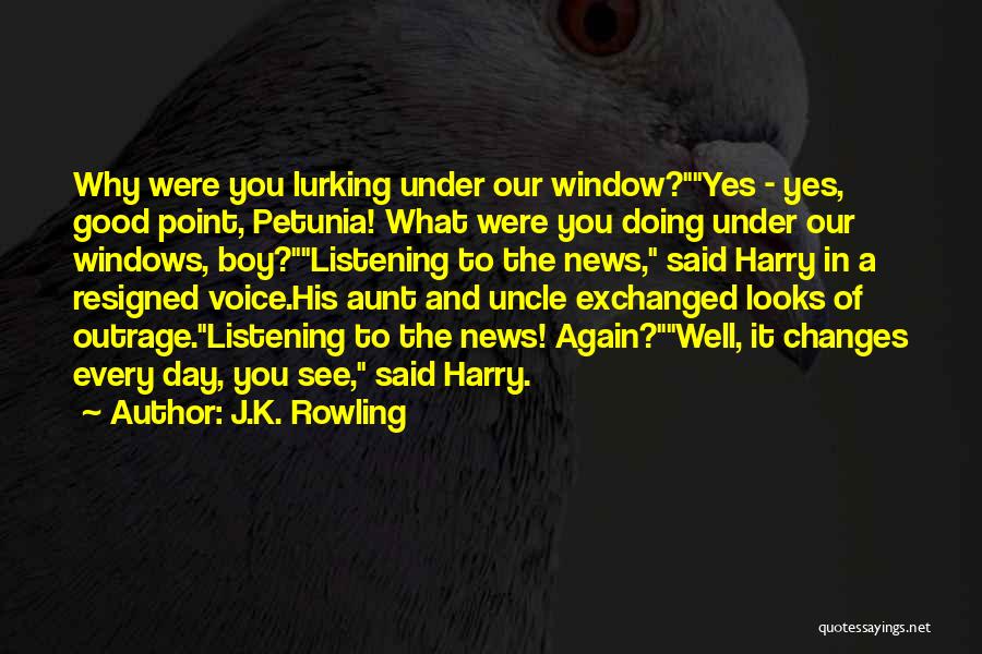 J.K. Rowling Quotes: Why Were You Lurking Under Our Window?yes - Yes, Good Point, Petunia! What Were You Doing Under Our Windows, Boy?listening