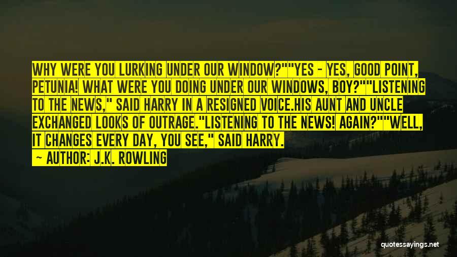 J.K. Rowling Quotes: Why Were You Lurking Under Our Window?yes - Yes, Good Point, Petunia! What Were You Doing Under Our Windows, Boy?listening