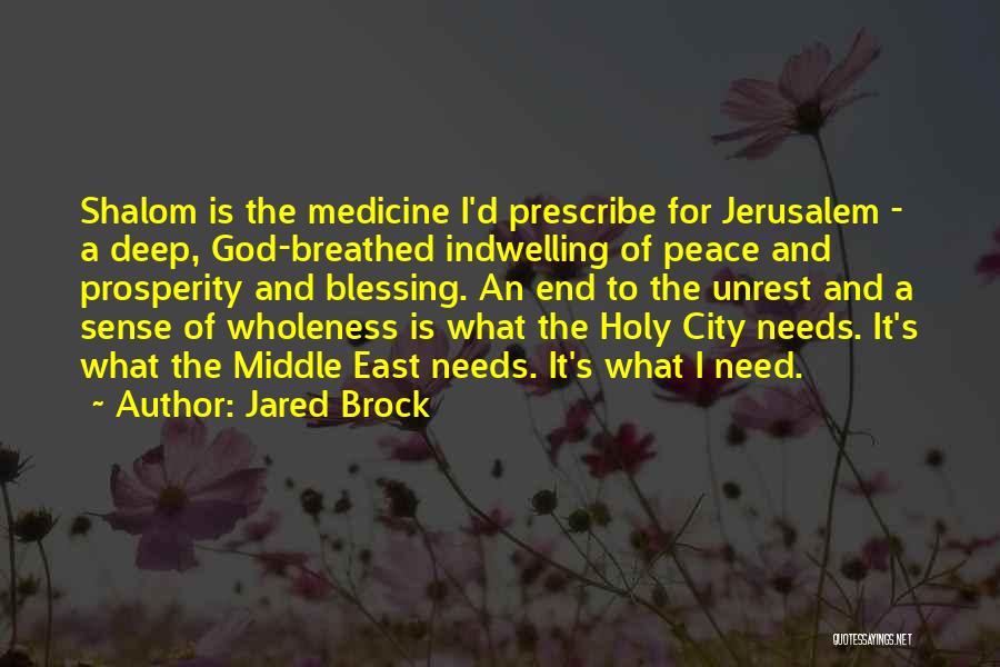 Jared Brock Quotes: Shalom Is The Medicine I'd Prescribe For Jerusalem - A Deep, God-breathed Indwelling Of Peace And Prosperity And Blessing. An