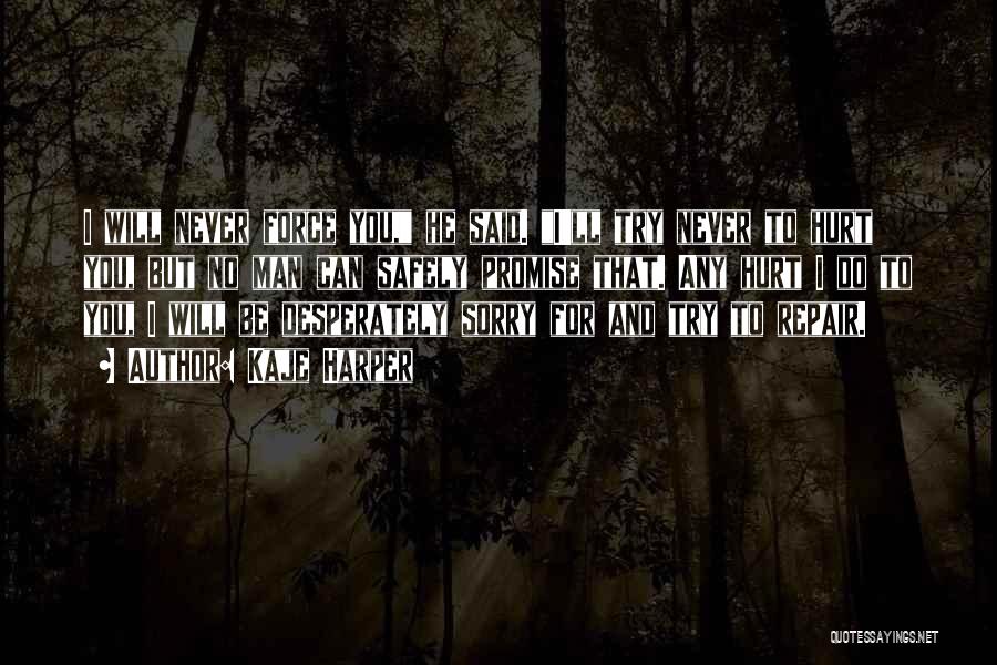 Kaje Harper Quotes: I Will Never Force You, He Said. I'll Try Never To Hurt You, But No Man Can Safely Promise That.