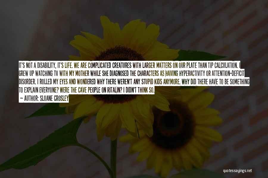 Sloane Crosley Quotes: It's Not A Disability, It's Life. We Are Complicated Creatures With Larger Matters On Our Plate Than Tip Calculation. I