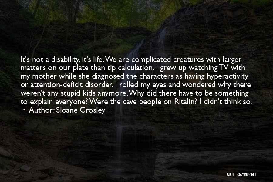 Sloane Crosley Quotes: It's Not A Disability, It's Life. We Are Complicated Creatures With Larger Matters On Our Plate Than Tip Calculation. I