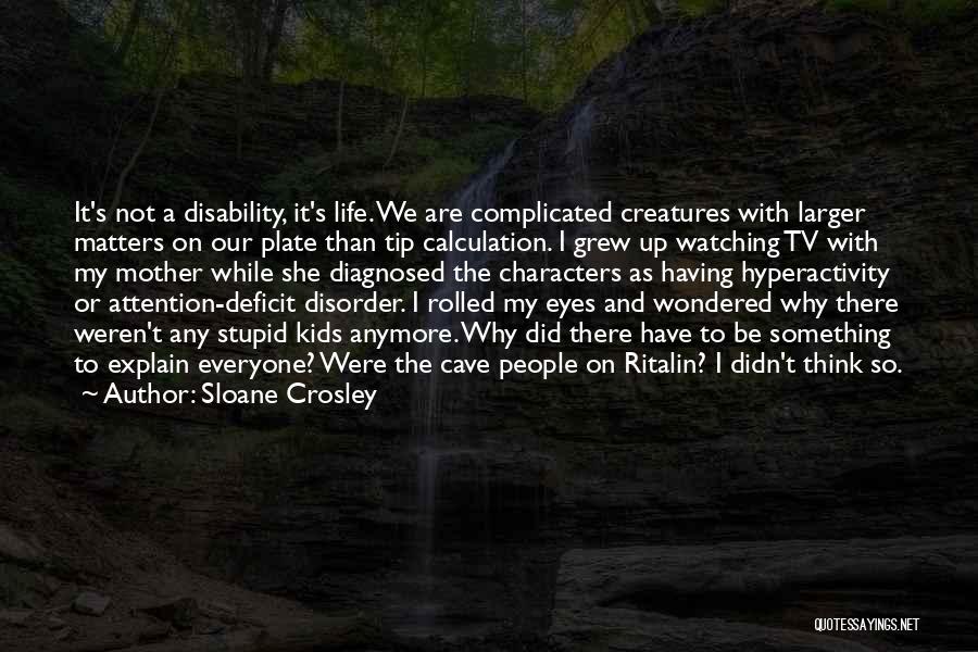 Sloane Crosley Quotes: It's Not A Disability, It's Life. We Are Complicated Creatures With Larger Matters On Our Plate Than Tip Calculation. I