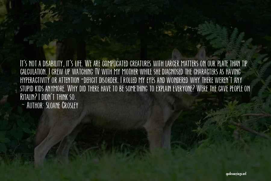 Sloane Crosley Quotes: It's Not A Disability, It's Life. We Are Complicated Creatures With Larger Matters On Our Plate Than Tip Calculation. I