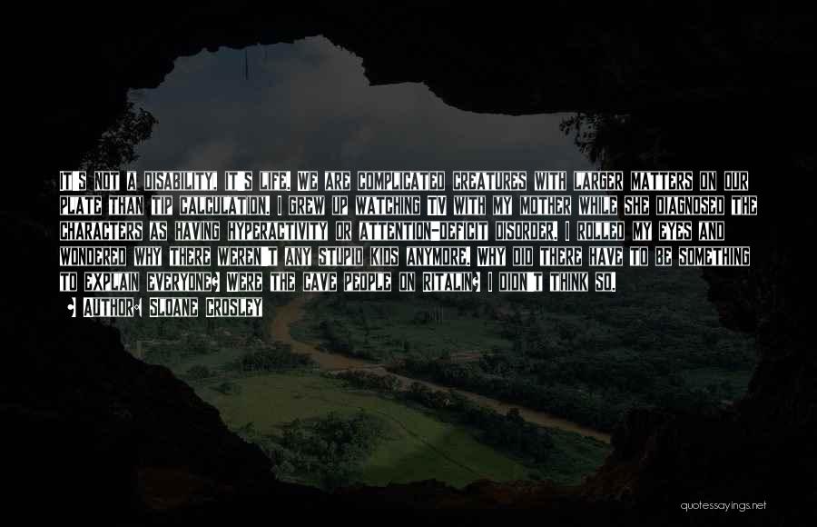 Sloane Crosley Quotes: It's Not A Disability, It's Life. We Are Complicated Creatures With Larger Matters On Our Plate Than Tip Calculation. I