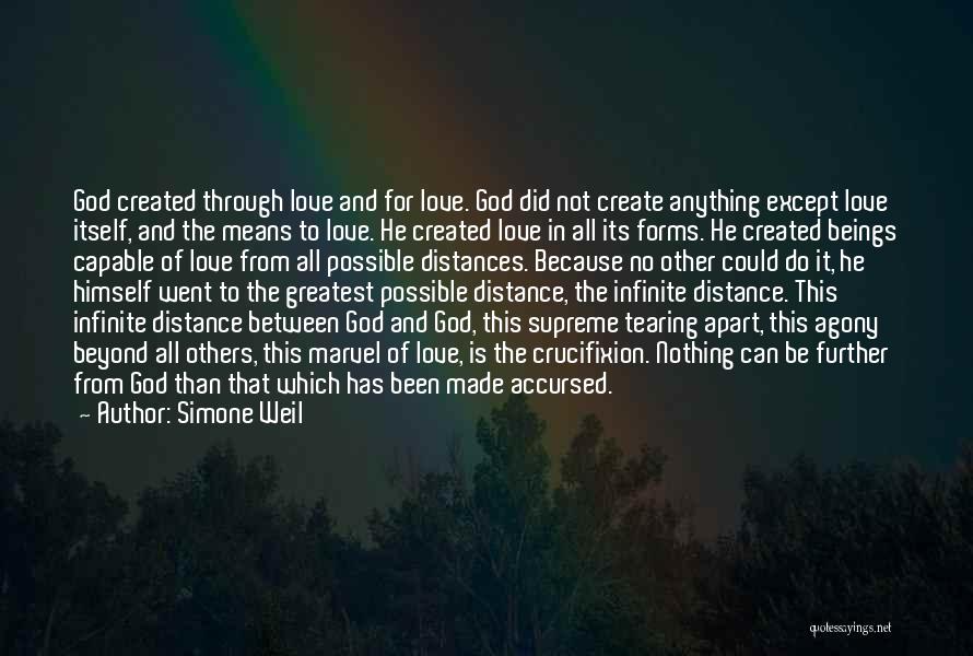 Simone Weil Quotes: God Created Through Love And For Love. God Did Not Create Anything Except Love Itself, And The Means To Love.