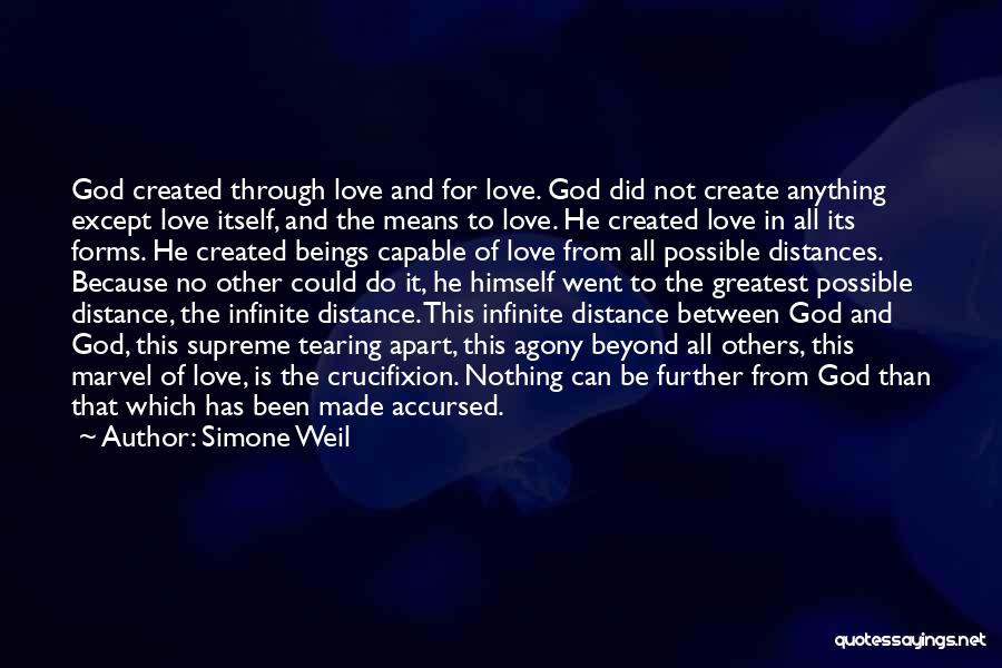 Simone Weil Quotes: God Created Through Love And For Love. God Did Not Create Anything Except Love Itself, And The Means To Love.