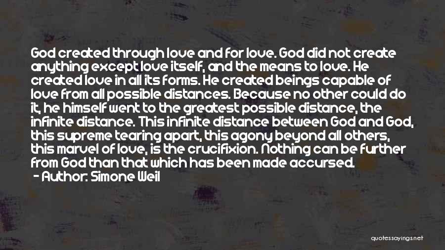 Simone Weil Quotes: God Created Through Love And For Love. God Did Not Create Anything Except Love Itself, And The Means To Love.