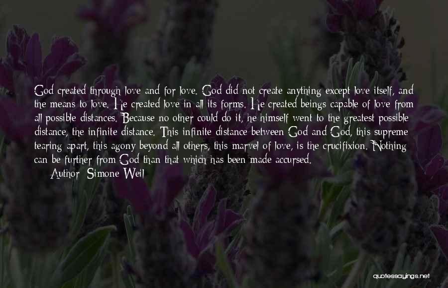 Simone Weil Quotes: God Created Through Love And For Love. God Did Not Create Anything Except Love Itself, And The Means To Love.