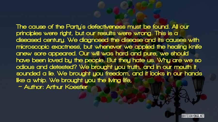 Arthur Koestler Quotes: The Cause Of The Party's Defectiveness Must Be Found. All Our Principles Were Right, But Our Results Were Wrong. This