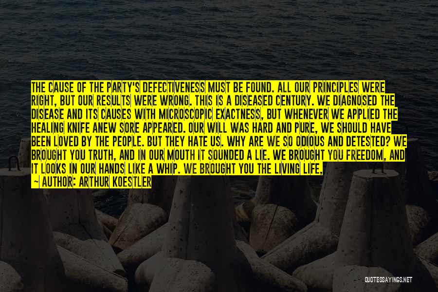 Arthur Koestler Quotes: The Cause Of The Party's Defectiveness Must Be Found. All Our Principles Were Right, But Our Results Were Wrong. This