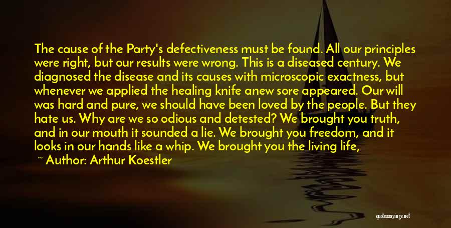 Arthur Koestler Quotes: The Cause Of The Party's Defectiveness Must Be Found. All Our Principles Were Right, But Our Results Were Wrong. This