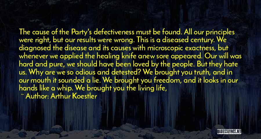 Arthur Koestler Quotes: The Cause Of The Party's Defectiveness Must Be Found. All Our Principles Were Right, But Our Results Were Wrong. This