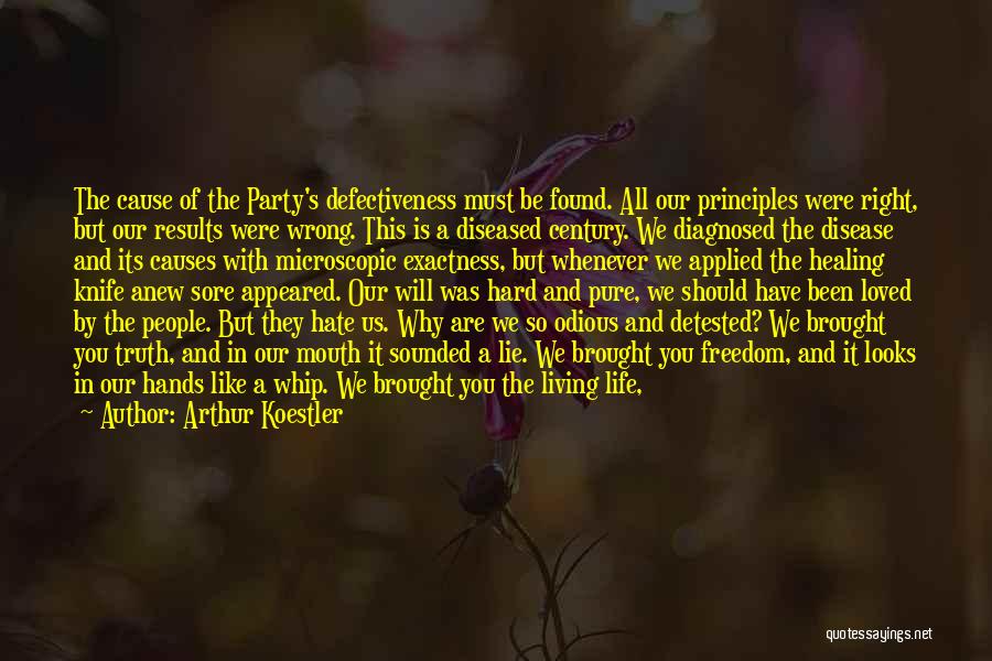 Arthur Koestler Quotes: The Cause Of The Party's Defectiveness Must Be Found. All Our Principles Were Right, But Our Results Were Wrong. This