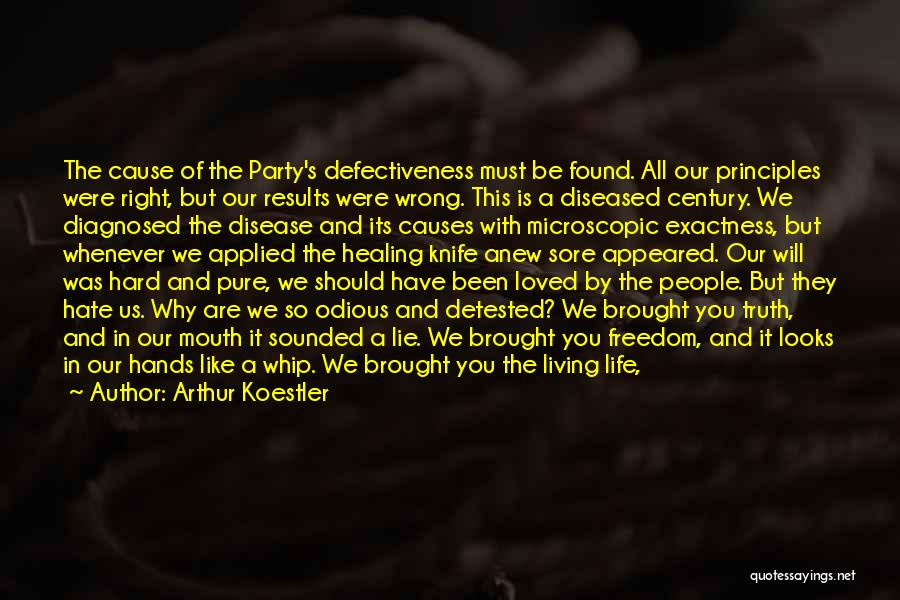 Arthur Koestler Quotes: The Cause Of The Party's Defectiveness Must Be Found. All Our Principles Were Right, But Our Results Were Wrong. This