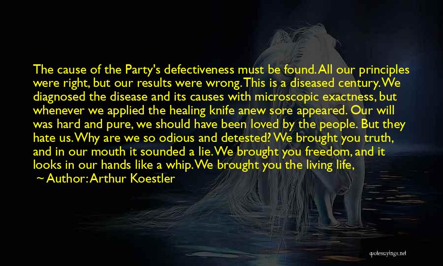 Arthur Koestler Quotes: The Cause Of The Party's Defectiveness Must Be Found. All Our Principles Were Right, But Our Results Were Wrong. This