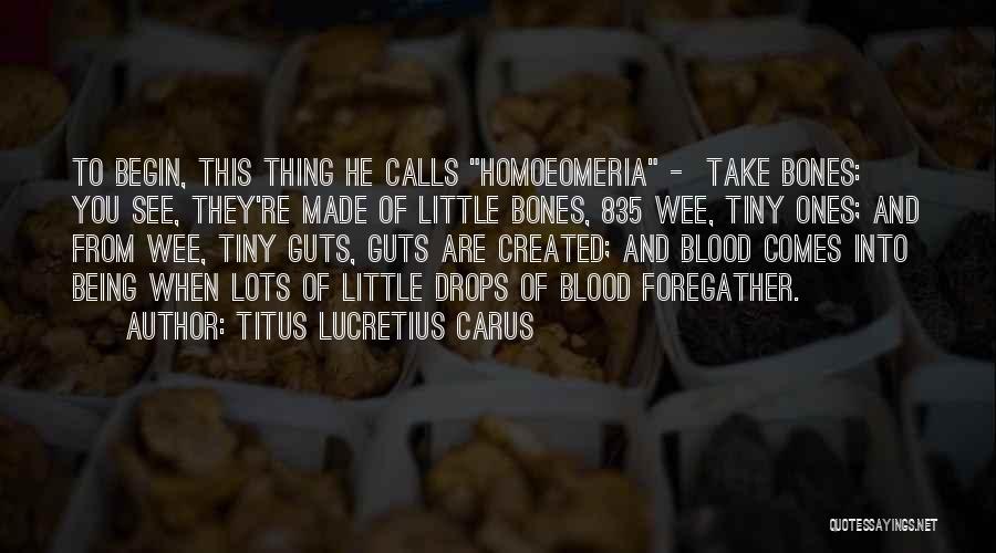 Titus Lucretius Carus Quotes: To Begin, This Thing He Calls Homoeomeria - Take Bones: You See, They're Made Of Little Bones, 835 Wee, Tiny