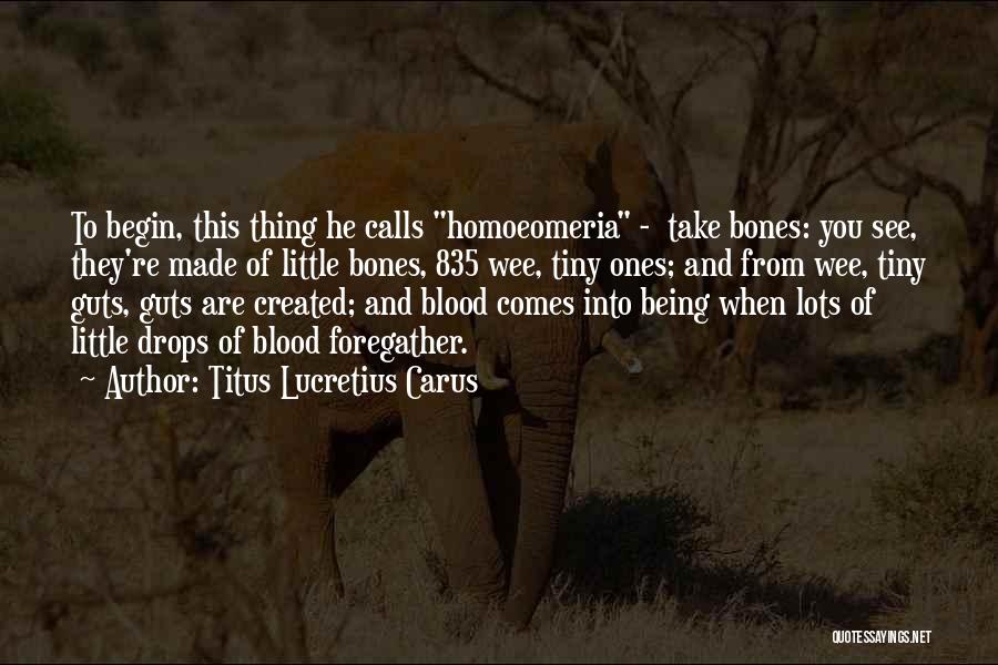 Titus Lucretius Carus Quotes: To Begin, This Thing He Calls Homoeomeria - Take Bones: You See, They're Made Of Little Bones, 835 Wee, Tiny