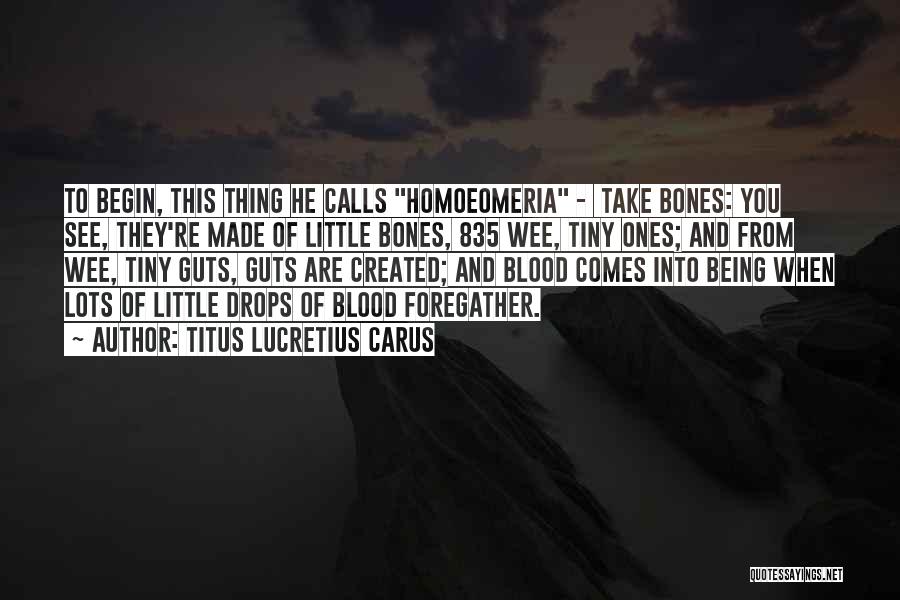 Titus Lucretius Carus Quotes: To Begin, This Thing He Calls Homoeomeria - Take Bones: You See, They're Made Of Little Bones, 835 Wee, Tiny