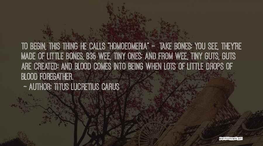 Titus Lucretius Carus Quotes: To Begin, This Thing He Calls Homoeomeria - Take Bones: You See, They're Made Of Little Bones, 835 Wee, Tiny