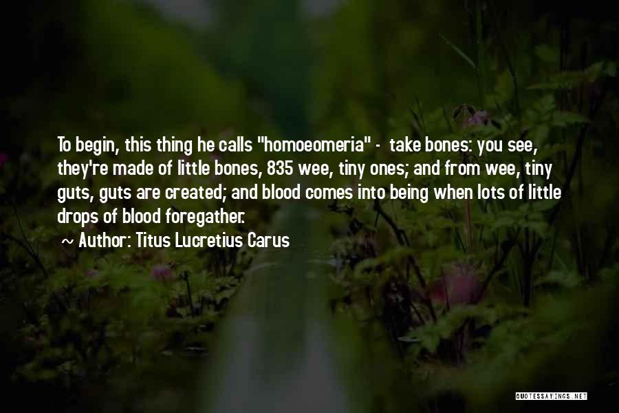 Titus Lucretius Carus Quotes: To Begin, This Thing He Calls Homoeomeria - Take Bones: You See, They're Made Of Little Bones, 835 Wee, Tiny